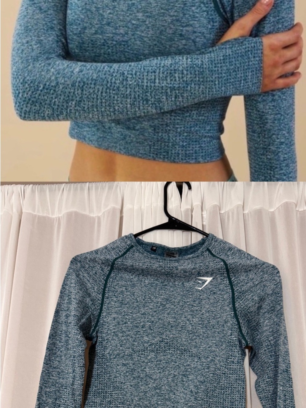 Gymshark Teal Heather Long-Sleeve Seamless Crop Top - Picture 2 of 4